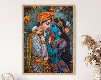 Radha Krishna Art Print, Indian Mythological Artwork