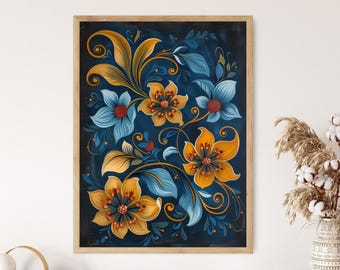 Gravura de Rosemaling Norueguês: Arte Popular Escandinava Pintada à Mão