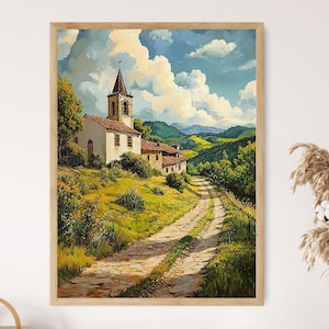 Impression d'art espagnol Camino de Santiago, pèlerinage historique, voyage spirituel