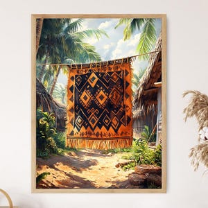 Samoan Tapa Cloth Fluttering on Drying Line Fine Art Print