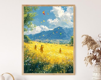 Punjab Basant Panchami Mustard Fields Fine Art Print, India Spring Festival Painting