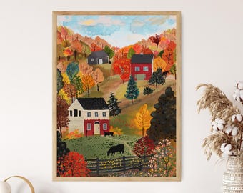 Quaint Farm Life Painting - Grandma Moses Style Artwork