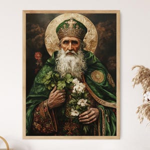 Saint Patrick Art Print, Irish Catholic Wall Decor, Religious Saint Illustration, Christian Spiritual Gift