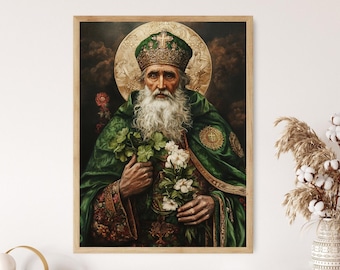 Saint Patrick Art Print, Irish Catholic Wall Decor, Religious Saint Illustration, Christian Spiritual Gift