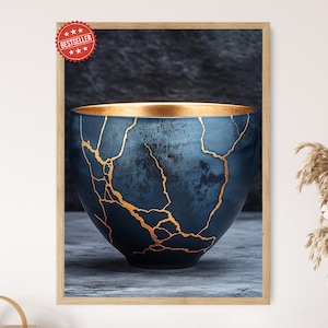 Stampa artistica Kintsugi: riparazione di ceramiche dorate, decorazione culturale giapponese