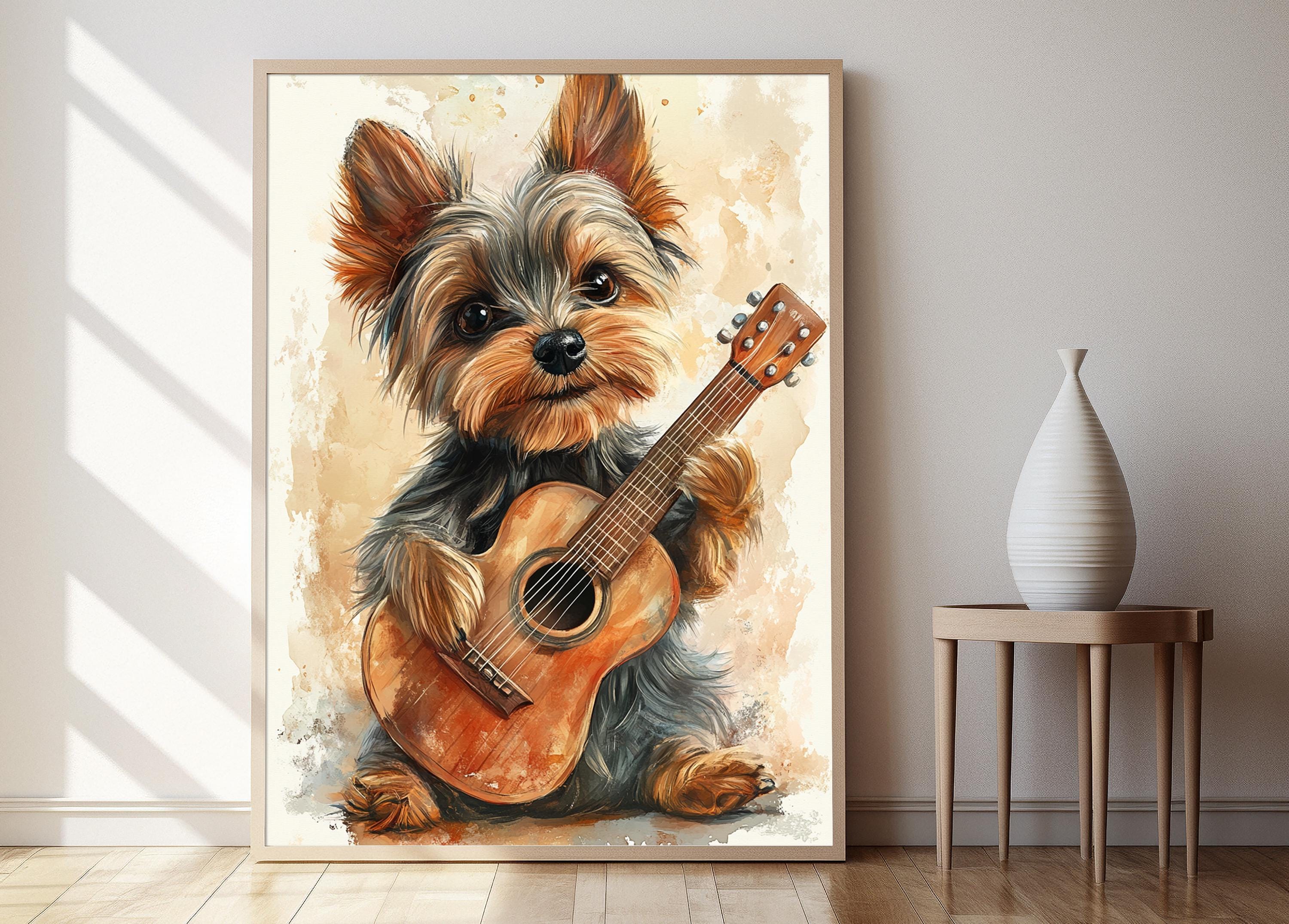 Yorkshire Terrier Puppy Playing a Guitar, Funny Yorkie Poster - Etsy