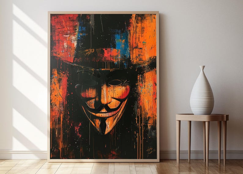 Anonym mask-affisch: Dystopisk cyberpunk-väggkonst bild 5