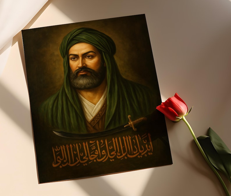 Imam Ali Portrait Art Print: Alevi Portrait, Zulfiqar Sword, Arabic Calligraphy Islamic Wall Decor image 2