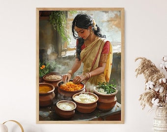 Biryani Cooking Art Print, Indian Spices and Herbs, Indian Restaurant Decor