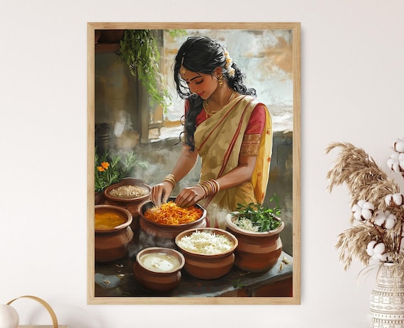 Biryani Cooking Art Print, Indian Spices and Herbs, Indian Restaurant Decor