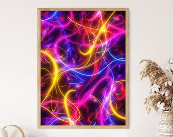 Glowing Neon Lights Poster - Colorful Street Scene Illustration - Chic Apartment Art - Trendy Friend Gift