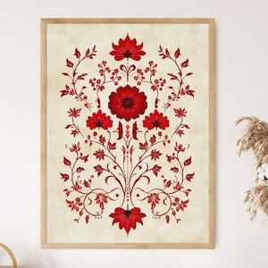 Illustrazione di bordo in pizzo rosso, stampa artistica con motivo di ricamo vintage