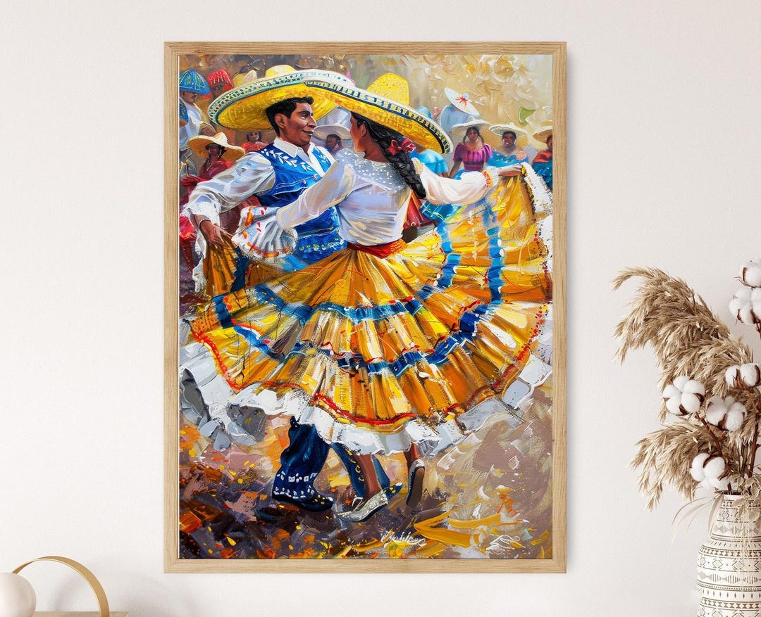 Mexican Folk Dance Art Print, Colorful Folklore Poster - Etsy