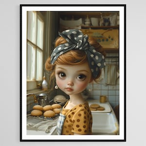 Impresión artística de ilustración de Cookie Girl, decoración de cocina, póster de chef, arte culinario para pared, regalo para amantes de la comida
