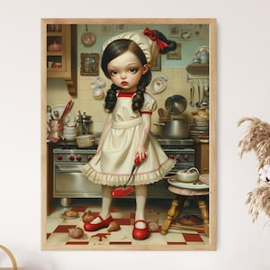 Impresión artística con ilustración de chica cocinera, decoración de cocina, póster de chef, arte culinario para pared, regalo para amantes de la comida, obra de arte inspiradora para cocinar