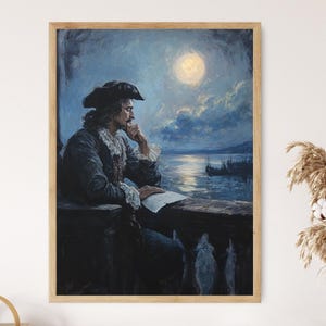 Lámina artística de Cyrano de Bergerac, romance a la luz de la luna, decoración de literatura francesa