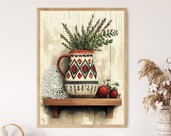 Bulgarian Ceramic Pitcher Art Print: Traditional Kitchen Decor