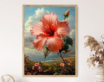 Hibiscusbloem aquarel: tropische botanische kunstafdruk
