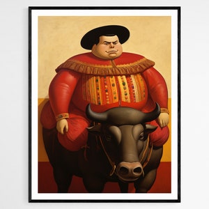 El matador / Ilustración positiva gorda que se ríe a carcajadas, arte positivo corporal peculiar, decoración de oficina inspiradora, regalo perfecto para amigos