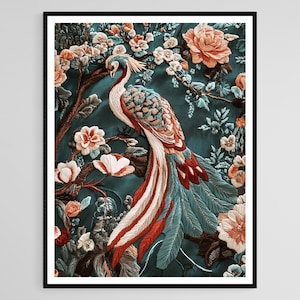 Chinese Embroidery Art Print, Intricate Textile Patterns