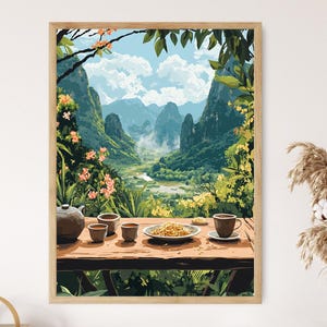Phonsavan Frühstückstisch als Kunstdruck, Dekoration der traditionellen laotischen Küche