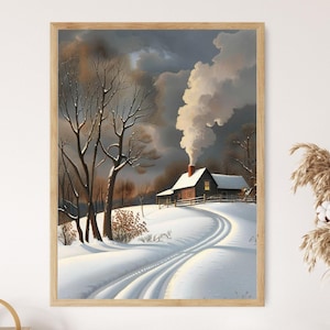 Grant Wood Inspired Fine Art Print, Beautiful Winter Landscape, Home Wall Decor, Unique Art Lovers Gift