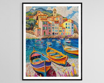 ポール・シニャックにインスパイアされた点描絵画、鮮やかな壁アート