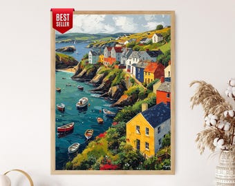 Impresión artística del puerto de Dingle: colorida pintura costera irlandesa
