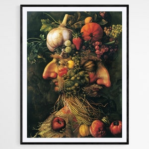 Obra de arte estilo Giuseppe Arcimboldo, retrato vegetal caprichoso, decoración única del hogar, regalo del amante del arte