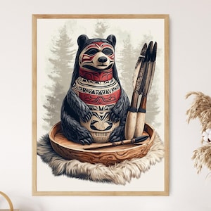 Haida Bär Ornament mit Stammesmustern Kunstdruck, Indianerbe Dekor Poster
