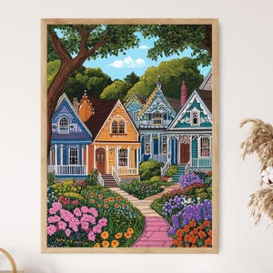 Martha’s Vineyard Gingerbread Cottages Art Print, Whimsical Architecture