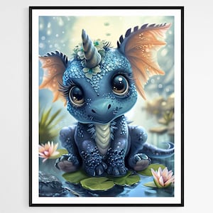 Póster de dragón kawaii, criatura fantástica con ilustraciones vibrantes, decoración divertida para el hogar, ideal como regalo infantil.