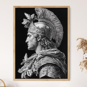 Alexander The Great Portrait, Black and White Art Print