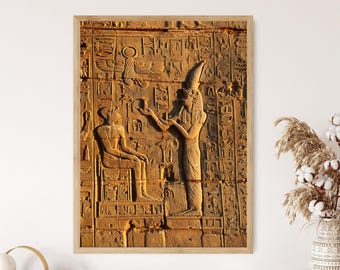 Egyptian Temple Relief Painting, Pharaoh Hieroglyphics Luxor Wall Art Fine Art Print