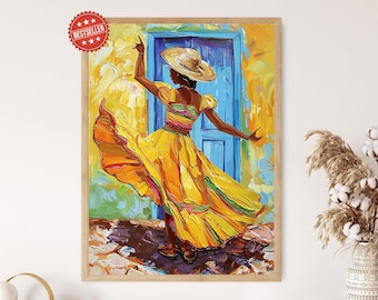 Bomba and Plena Dancer, Vibrant Puerto Rico Art Print, Cultural Gift