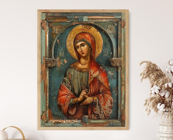 宗教画　イコン　自然石　アテネ ビザンチン様式のイコン画：キリスト教の聖なるイメージ - Etsy 日本