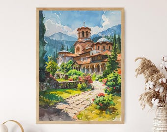 Rila Monastery Landscape Art: Bulgarian Cultural Wall Decor
