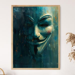 Cult Classic Anonymous Mask Poster, Striking Visual Statement, Modern Home Accessory, Unique Gift for Film Enthusiasts