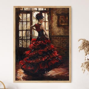 Obra de arte de una bailarina de flamenco, vibrante impresión giclée de danza española, arte mural colorido para amantes de la danza, elegante decoración del hogar, regalo único