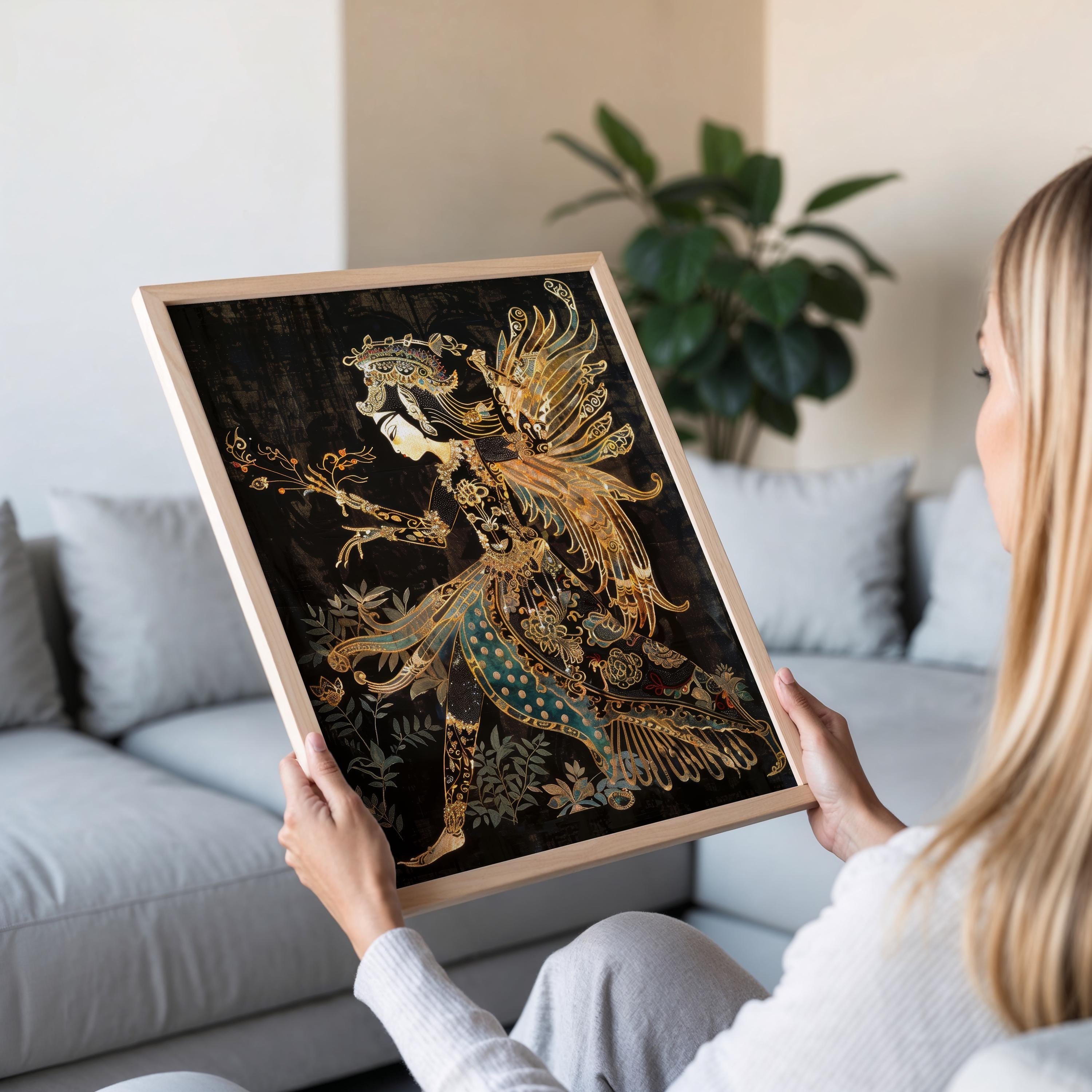 Wayang Kulit アートプリント、伝統的なインドネシアの影絵ウォール