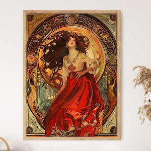Art Nouveau Alphonse Mucha Style Print, Bohemian Home Decoration, Living Room Accent, Artistic Birthday Gift