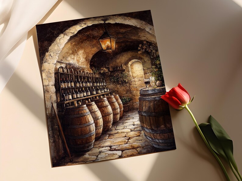 Rustic Wine Cellar Barrels and Bottles Fine Art Print - Etsy