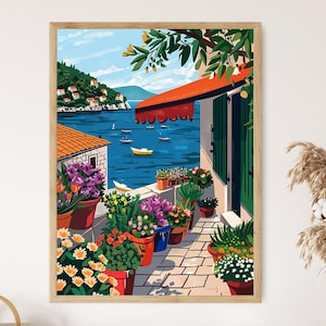 Vibrant Croatia Painting: Flowers of Dubrovnik Art Print, Colorful Wall Decor, Gift for Nature Lovers, Floral Landscape Art