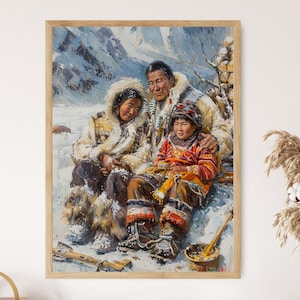 Inuit Family Life Print, Daily Arctic Activities