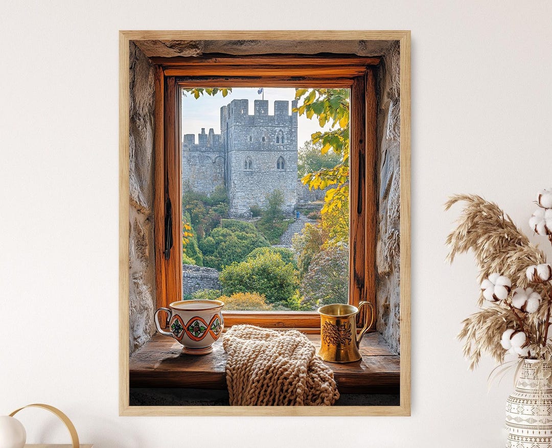 Cardiff Wooden Window Illustration, Welsh Celtic Carvings, Castle View ...