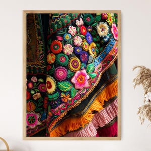 Vibrant Bulgarian Costume Pattern Art, Detailed Embroidery Design Print, Cultural Motifs Artwork