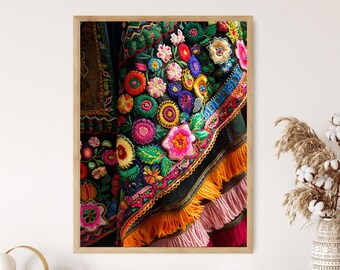 Vibrant Bulgarian Costume Pattern Art, Detailed Embroidery Design Print, Cultural Motifs Artwork
