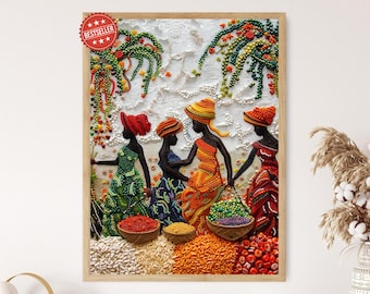 ナイジェリア女性の夕日のアートプリント、伝統的なアフリカのドレス