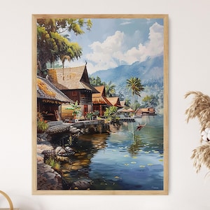 Lake Toba Serenity Art Print - Tranquil Watercolor Landscape Wall Art, Perfect Home Decor Gift