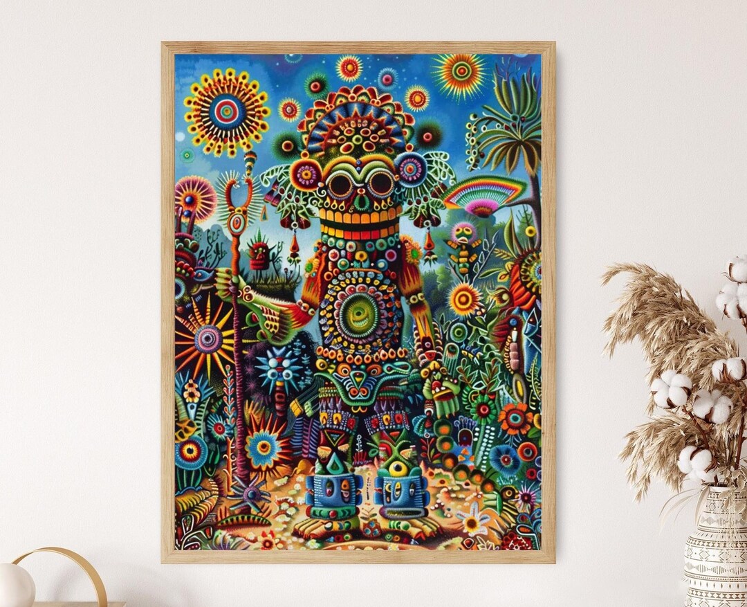 Huichol Beadwork Art Print, Exquisite Patterned Wall Art, Meditation ...